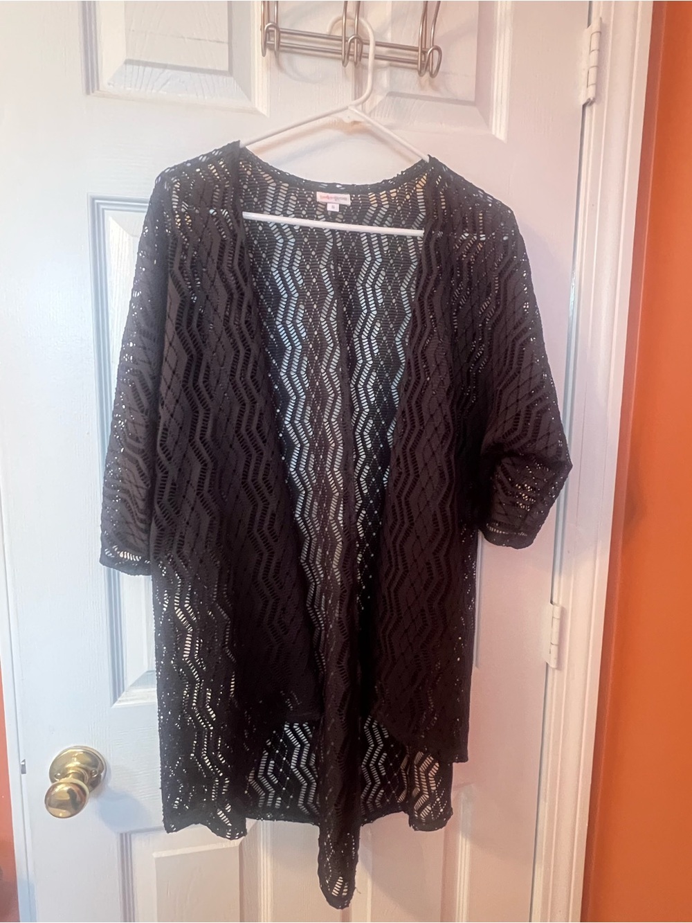Black Crochet Open-Front Kimono Cardigan